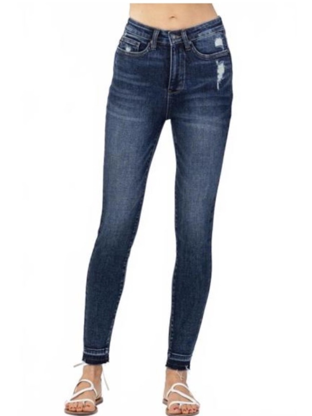Judy Blue Distressed Skinny Jeans Raw Hems JB88417 Medium Wash Size 13/31